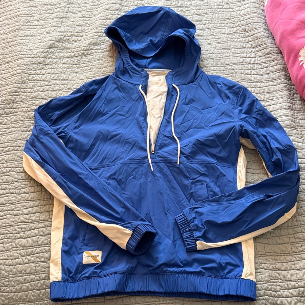 Tracksmith Blue and White Windbreaker